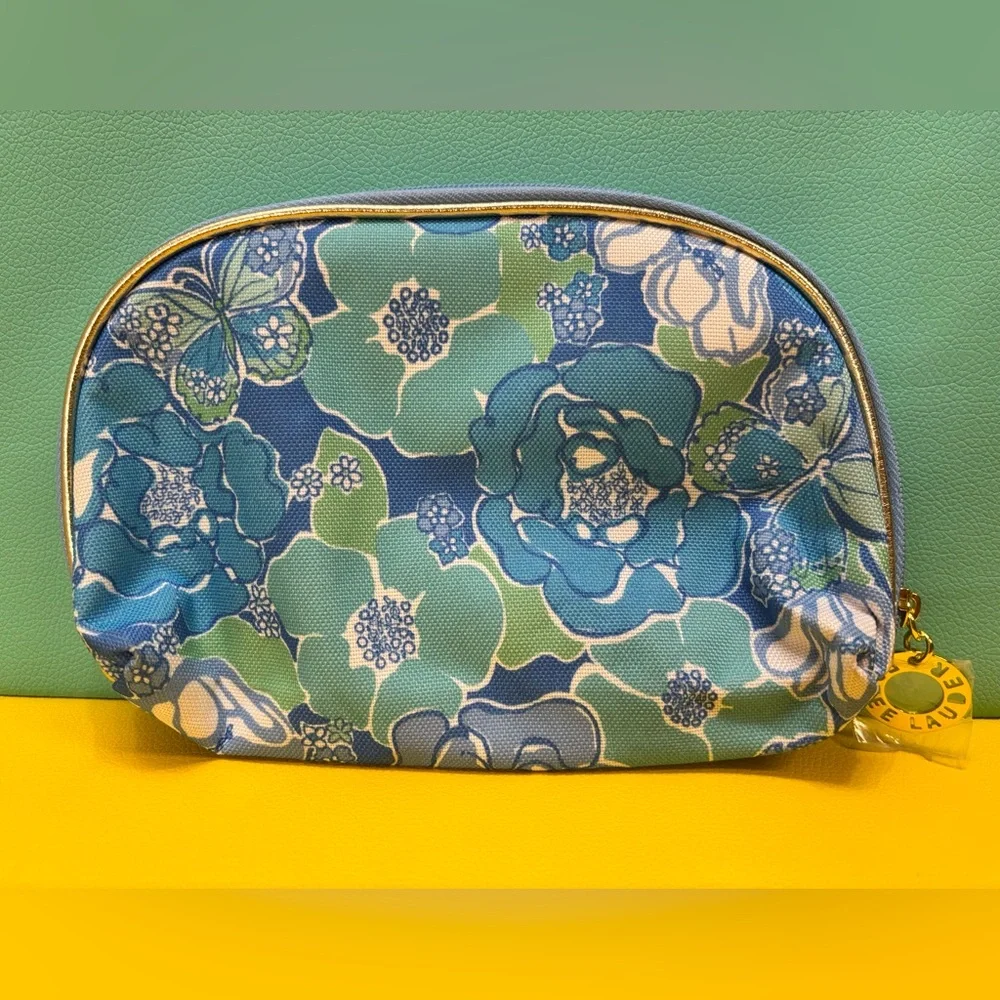 Lilly Pulitzer Blue and Green Floral Cosmetic Bag NEW‎